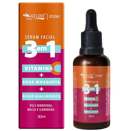 Sérum Facial 3 em 1 Max Love Vitamina C + Rosa Mosqueta + Ácido Hialurônico 30ml