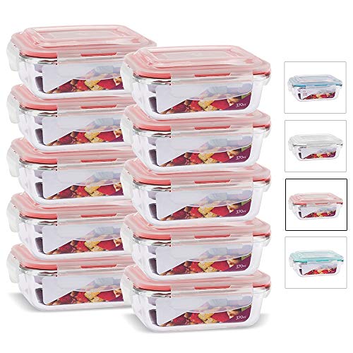 Kit 10 Potes Herméticos de Vidro Retangular 370ml com Tampa Hermética Casa Linda